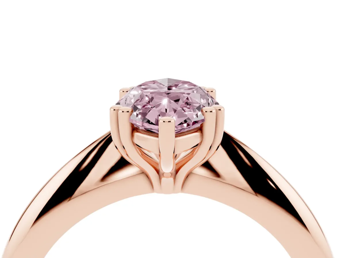 Fancy Pink Marquise Cut Cut Solitaire Engagement Ring with Tapered Band and Four-Prong Setting Rose gold