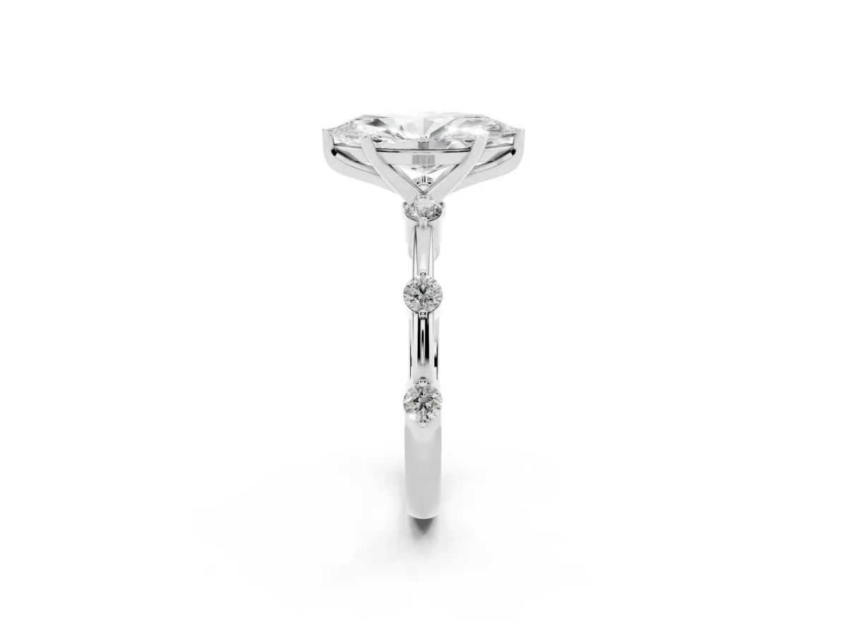 Marquise Cut Solitaire Diamond Ring with Bezel Set Side Stones and Prong Setting Silver