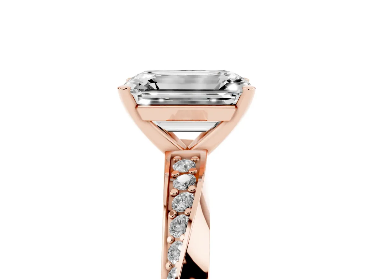 Emerald Cut Diamond Engagement Ring with Side Stone Accents and Four-Prong Setting Rose gold