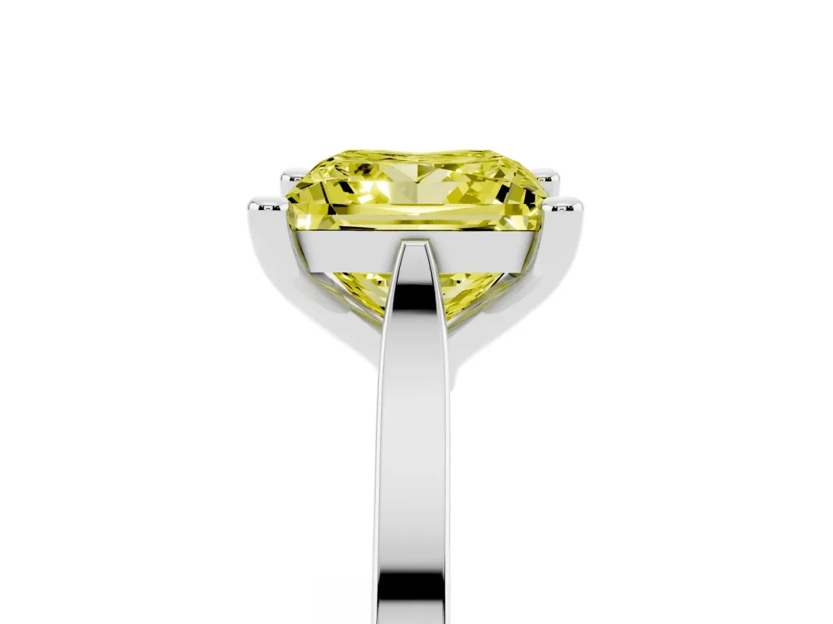Fancy Yellow Princess Cut Solitaire Diamond Ring with Four-Prong Setting and Tapered Band White gold