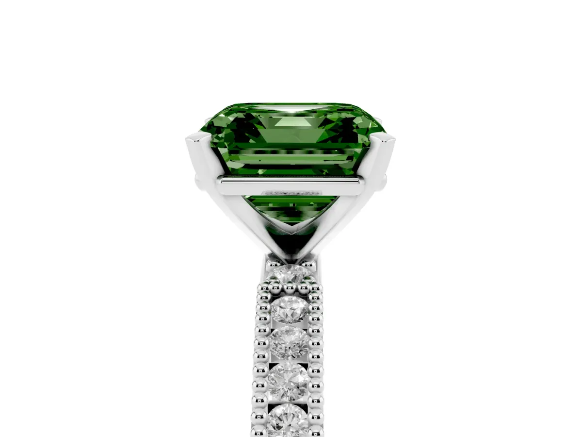 Fancy Green Asscher Cut Solitaire with Pavé Band and Four-Prong Setting Silver
