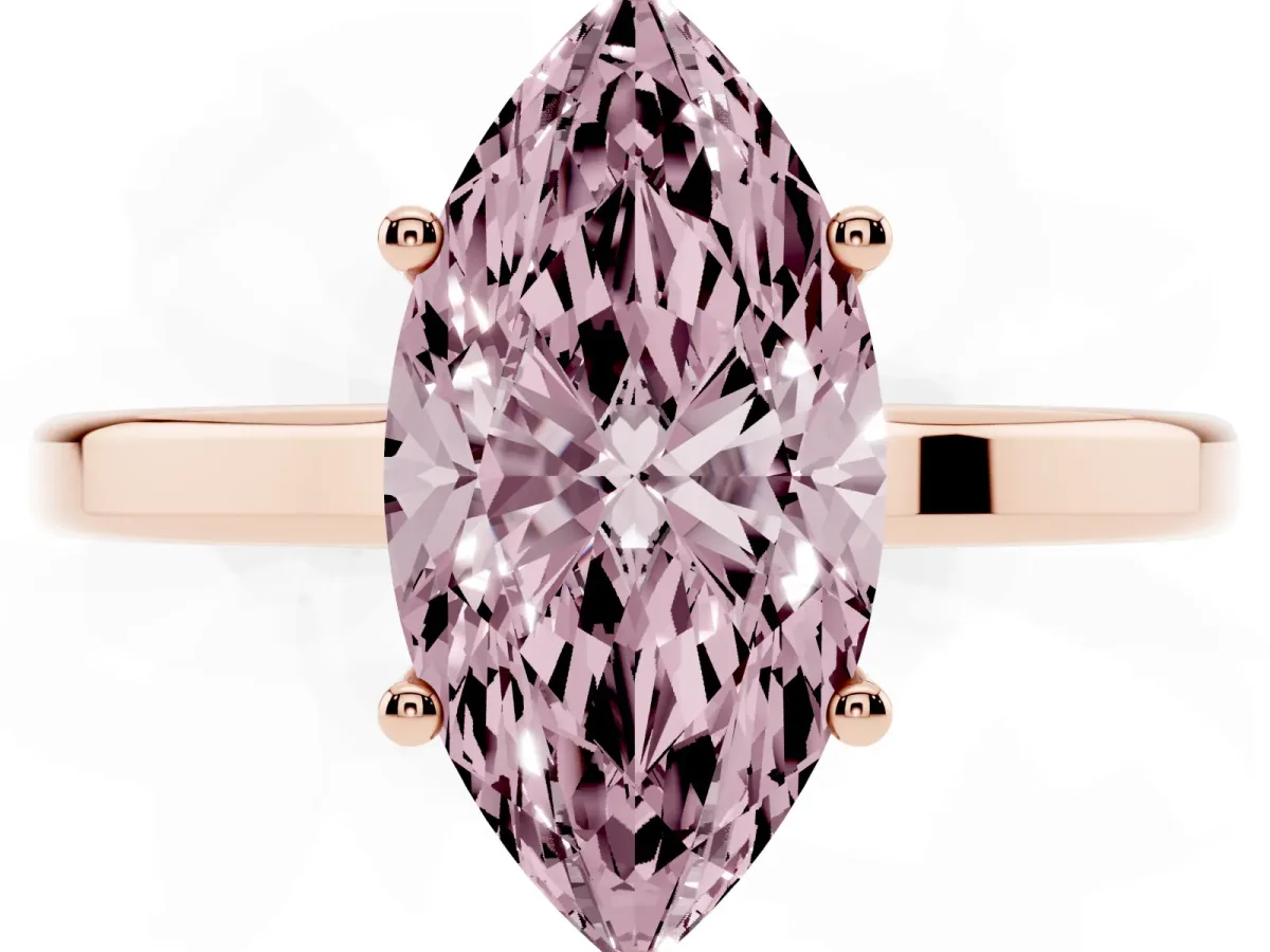 Fancy Pink Marquise Cut Cut Solitaire Engagement Ring with Four-Prong Setting on a Classic Band Rose gold