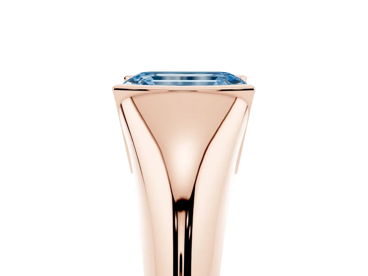 Fancy Blue Emerald Cut Solitaire Tension Set Diamond Ring Rose gold
