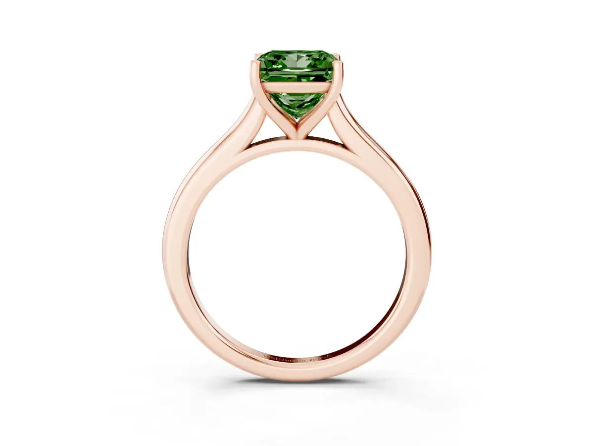 Fancy Green Princess Cut Cut Solitaire Ring with Cathedral Band and Four-Prong Setting Rose gold