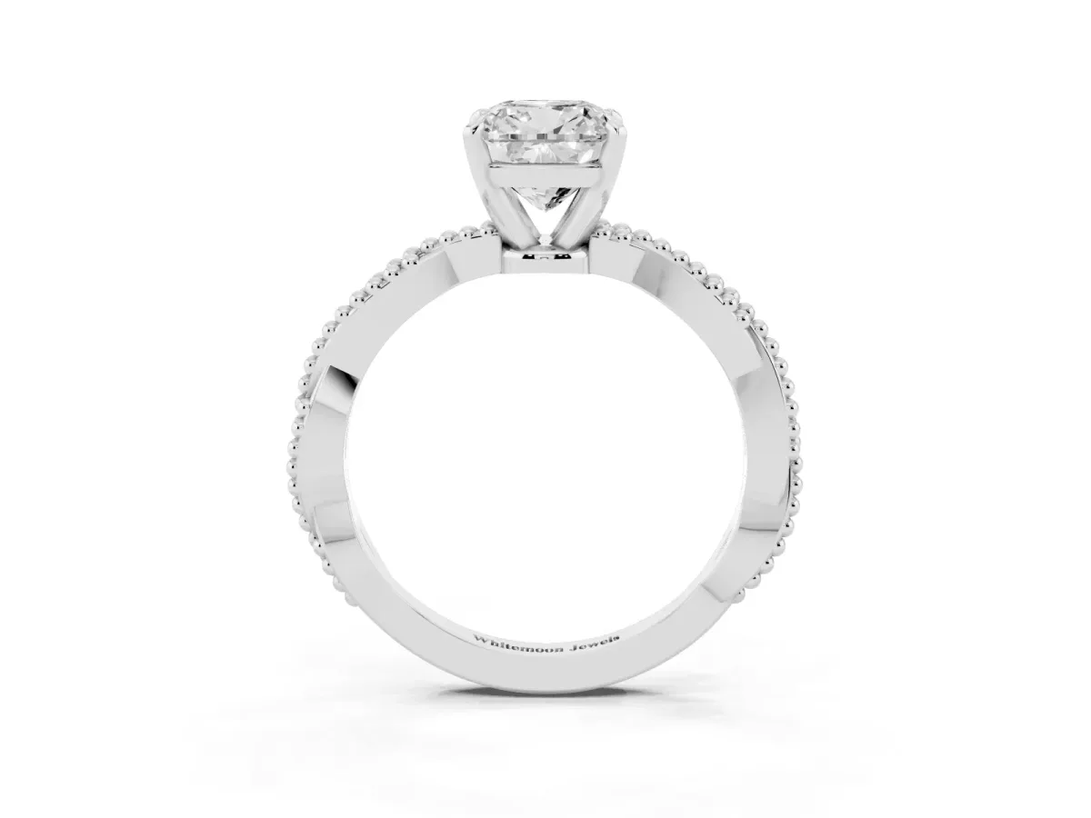 Cushion Cut Solitaire Twisted Band with Bead Prong Setting Platinum