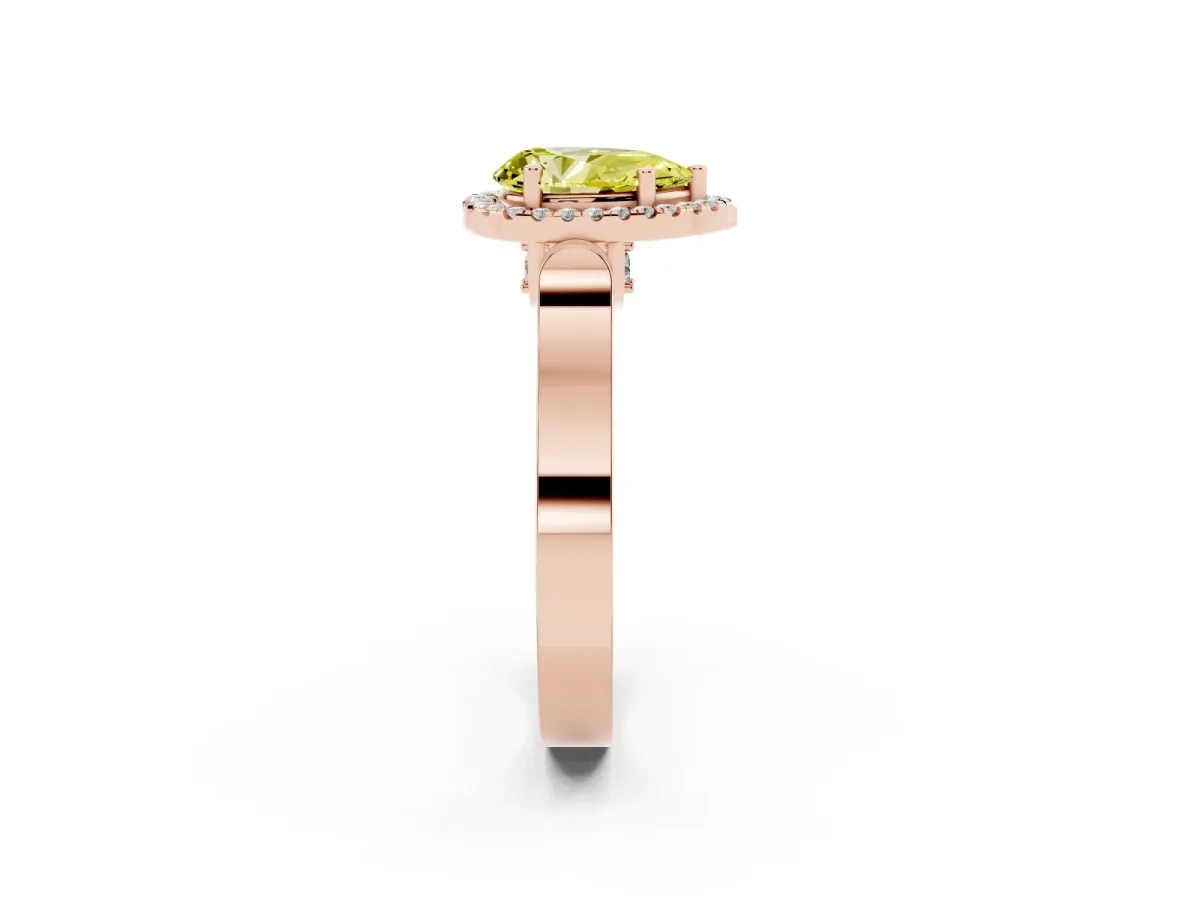 Fancy Yellow Pear Cut Halo Pave Split Shank Prong Setting Ring Rose gold