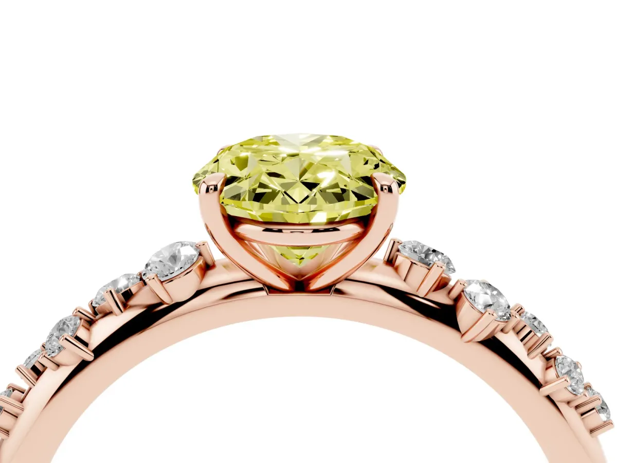 Fancy Yellow Oval Cut Diamond Cluster Prong-Set Solitaire Ring Rose gold