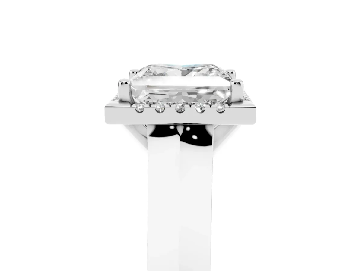 Princess Cut Halo Diamond Ring with Cathedral Band and Four-Prong Setting Silver