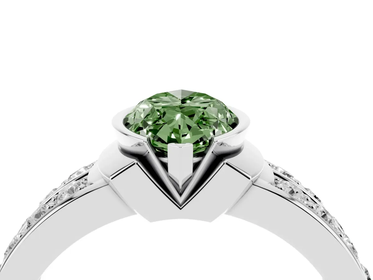 Fancy Green Marquise Cut Brilliant Diamond Channel Set Wide Band Ring with Bezel Setting White gold