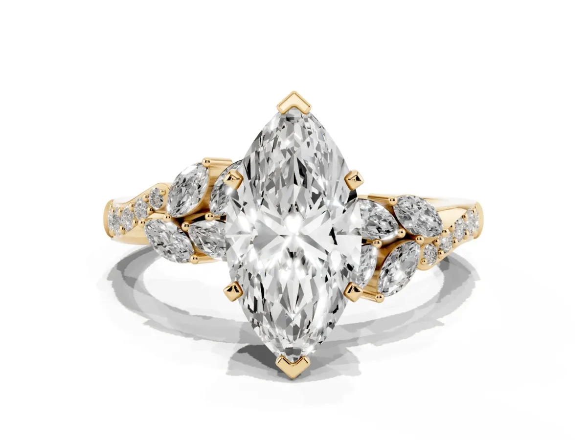 Marquise Cut Solitaire Marquise Twist Band with Six-Prong Setting Yellow gold