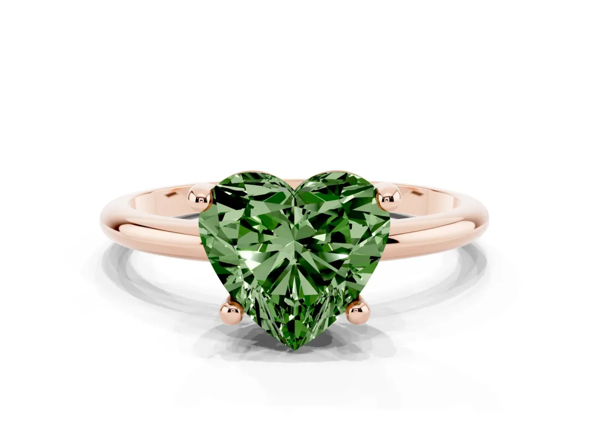 Fancy Green Heart Cut Solitaire Diamond Ring with 4-Prong Setting on a Classic Band Rose gold