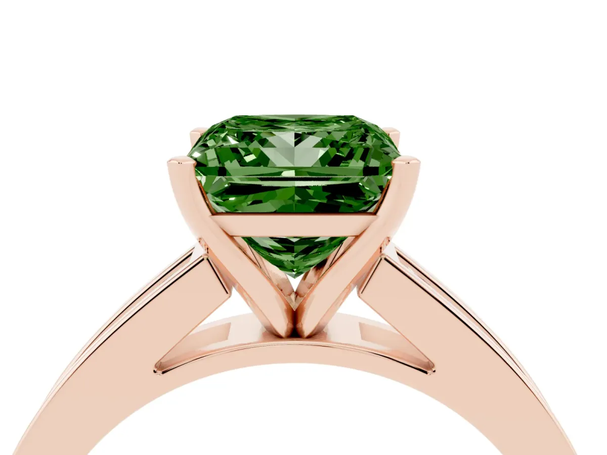 Fancy Green Princess Cut Solitaire Diamond Ring with Channel-Set Band and Four-Prong Setting Rose gold