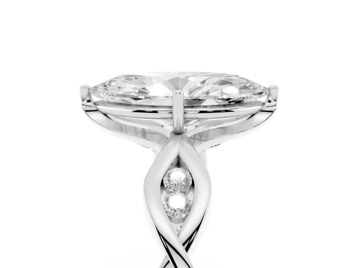 Marquise Cut Solitaire Twist Band with Leaf Prong Setting Silver