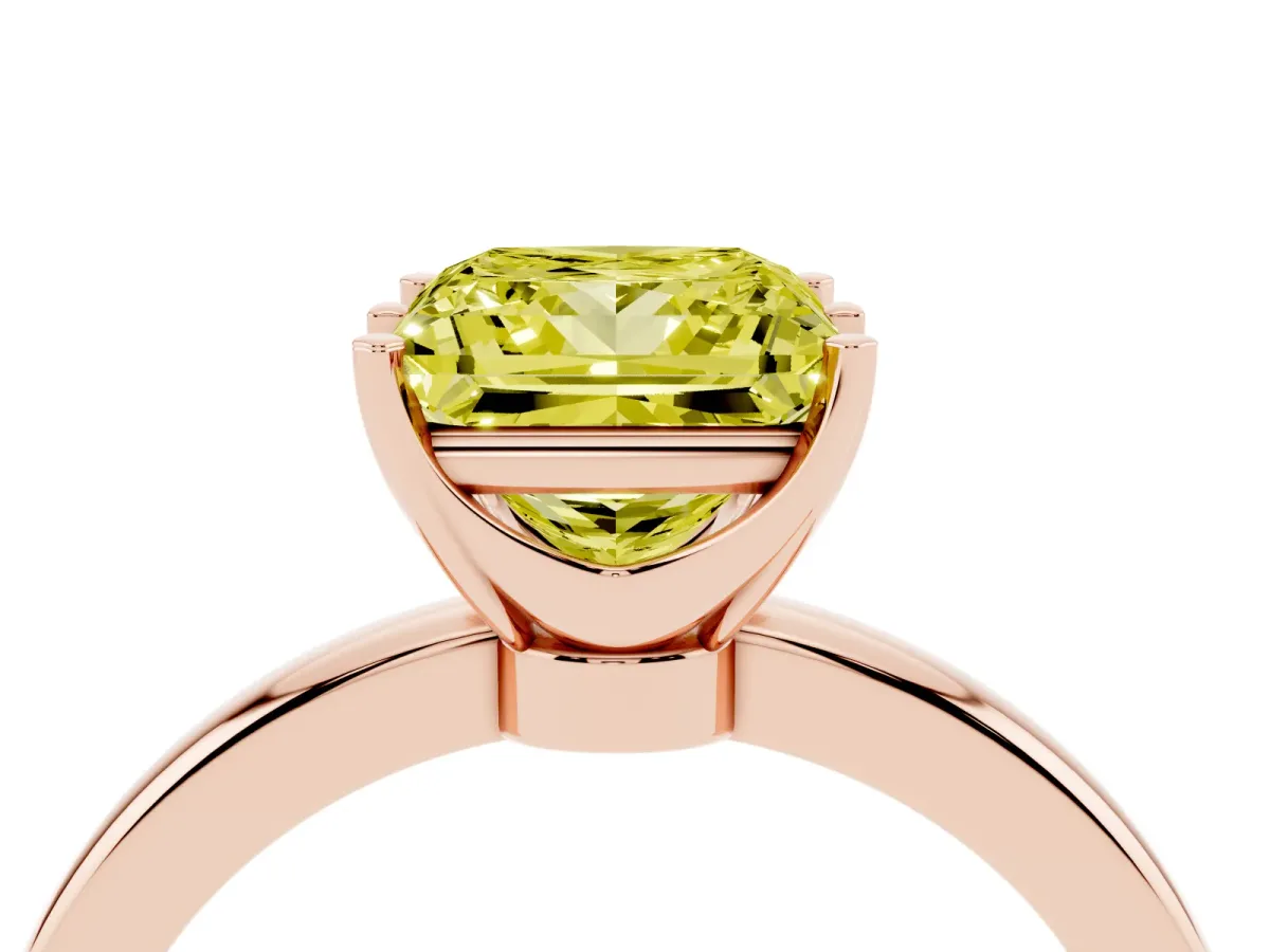 Fancy Yellow Princess Cut Solitaire Diamond Ring with Six-Prong Setting on a Classic Band Rose gold