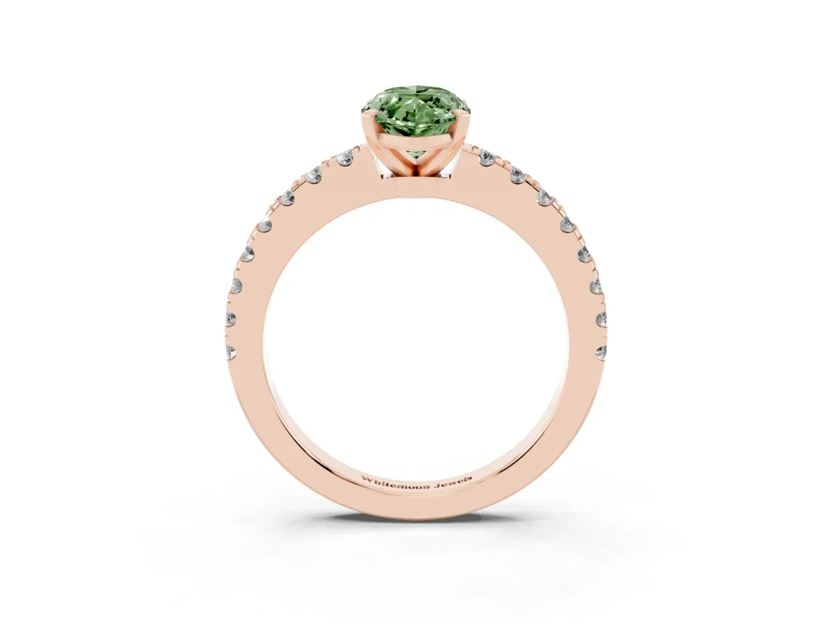 Fancy Green Marquise Cut Solitaire Diamond with Pavé Band and Four-Prong Setting Rose gold