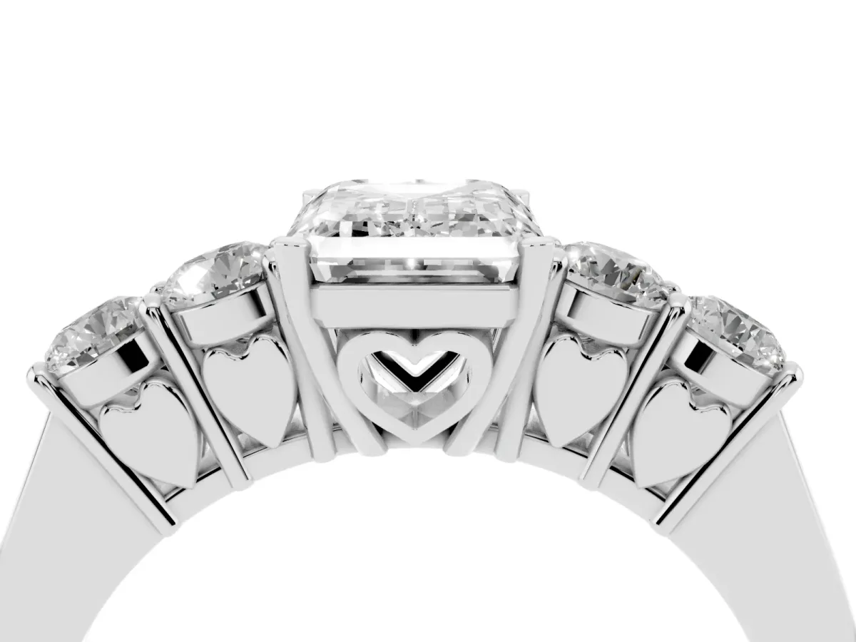 Emerald Cut Cut Diamond Five-Stone Prong Set White Gold Ring Silver