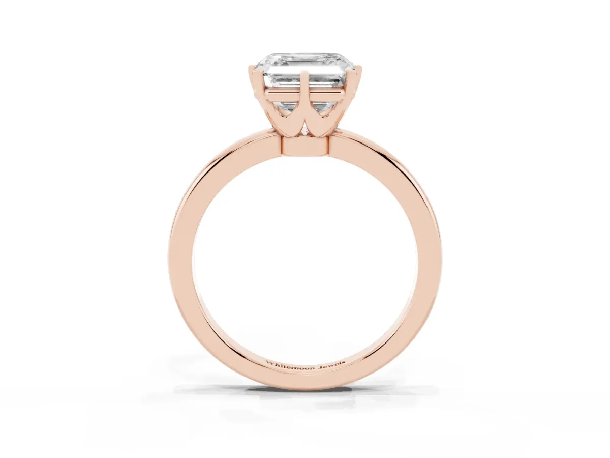 Asscher Cut Solitaire Diamond Ring with Six-Prong Setting on a Classic Band Rose gold