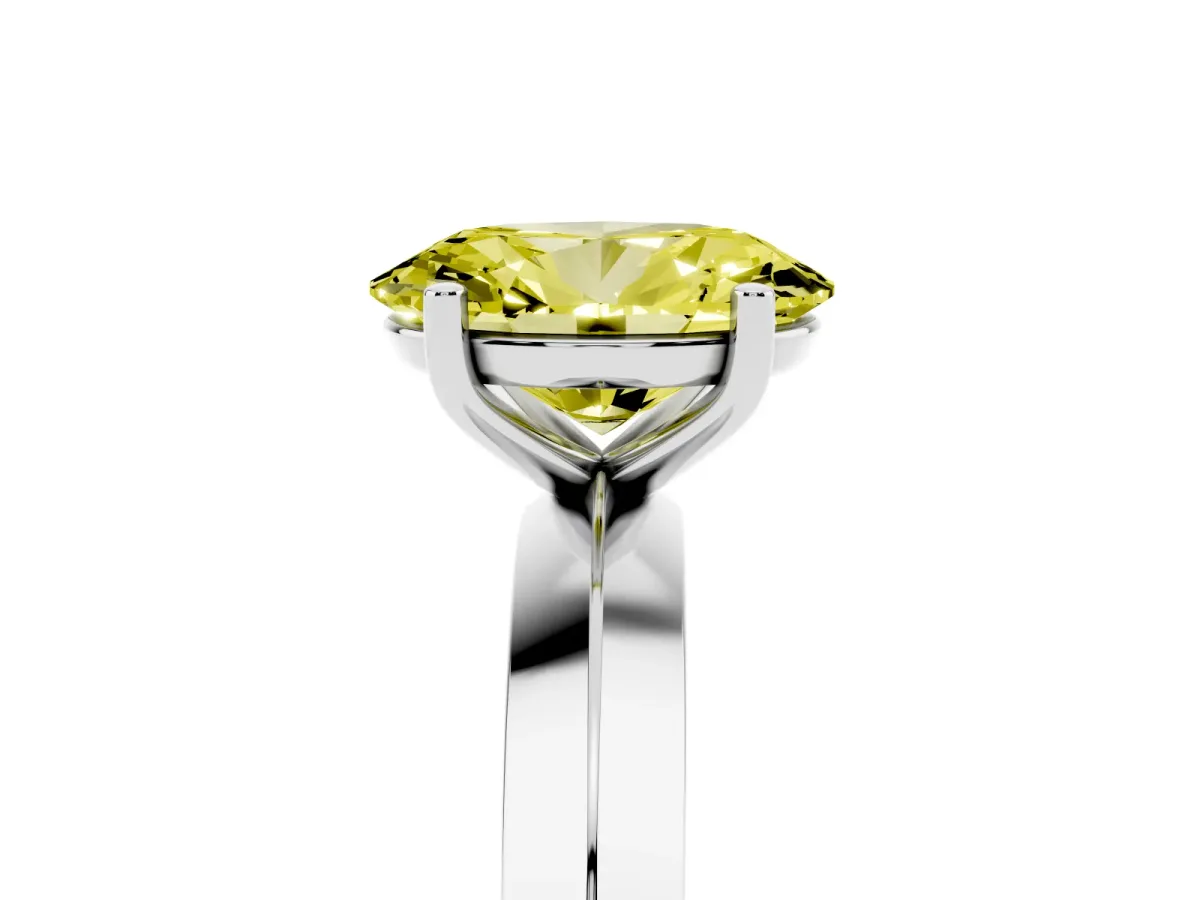 Fancy Yellow Oval Cut Cut Solitaire Engagement Ring with Flat Band and Four-Prong Setting Silver