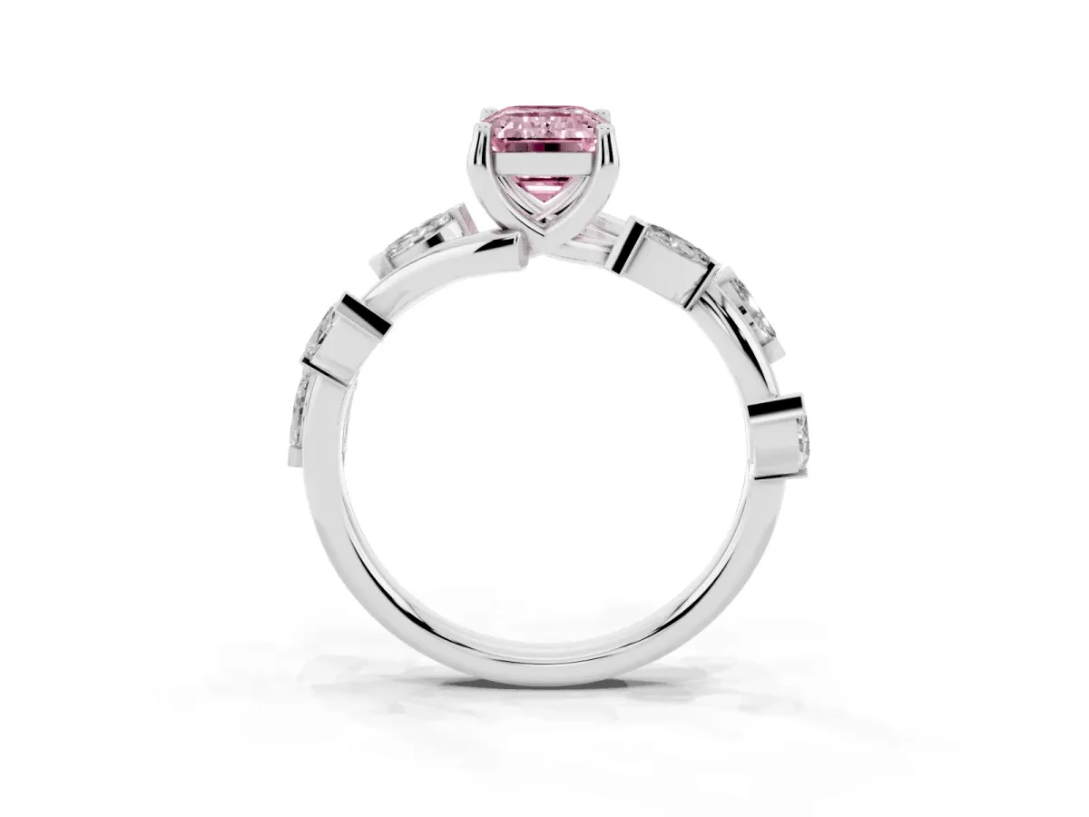 Fancy Pink Emerald Cut Solitaire Twisted Band Marquise Accent Prong Setting Ring Platinum