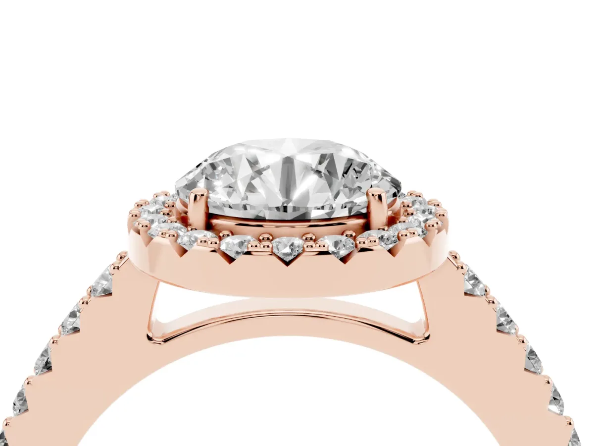 Round Cut Halo Diamond Pavé Solitaire Ring Rose gold