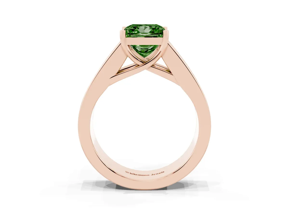 Fancy Green Princess Cut Cut Channel Set Solitaire Ring with Four-Prong Setting Rose gold
