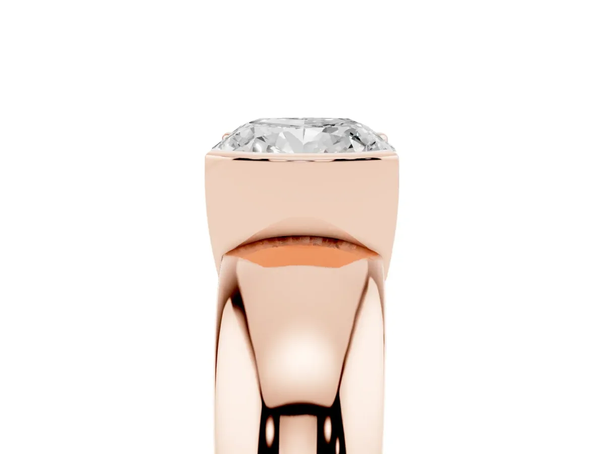 Cushion Cut Solitaire Tension Set Diamond Ring with Wide Band Rose gold