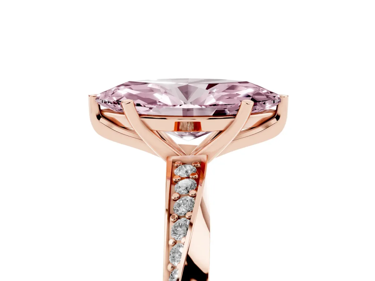 Fancy Pink Marquise Cut Diamond Engagement Ring with Side Stone Accents and Four-Prong Setting Rose gold