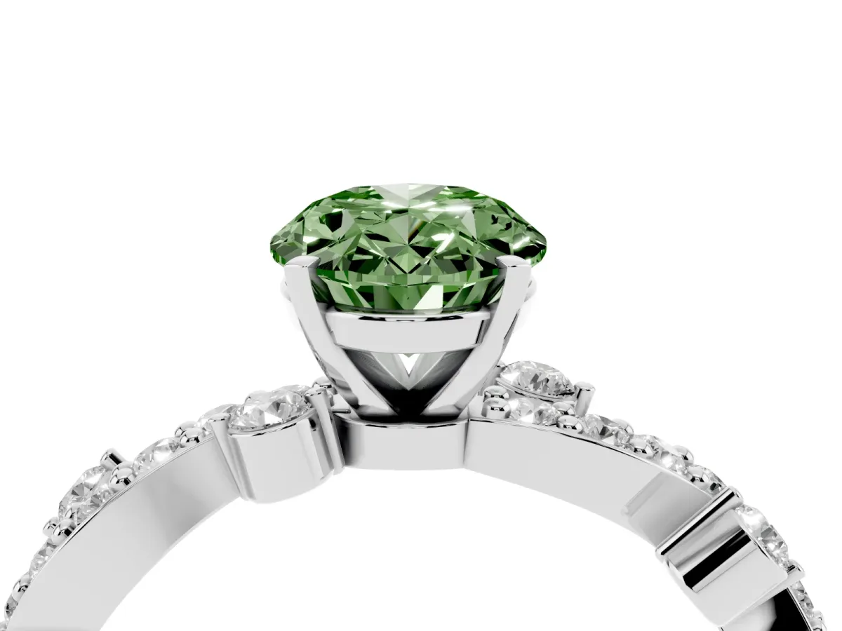 Fancy Green Oval Cut Cut Solitaire Diamond Twisted Band with Pave Setting Platinum