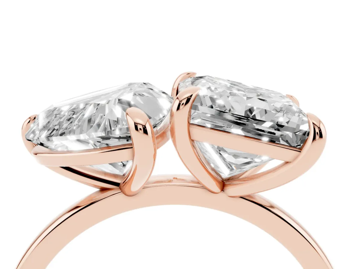 Heart and Princess Toi Moi Ring with Prong Setting and Plain Band Rose gold