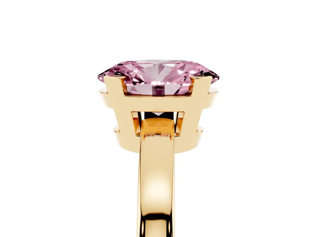 Fancy Pink Oval Cut Cut Solitaire Ring with Four-Prong Setting and Classic Band Yellow gold