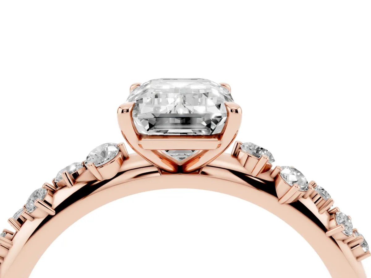 Emerald Cut Diamond Cluster Prong-Set Solitaire Ring Rose gold