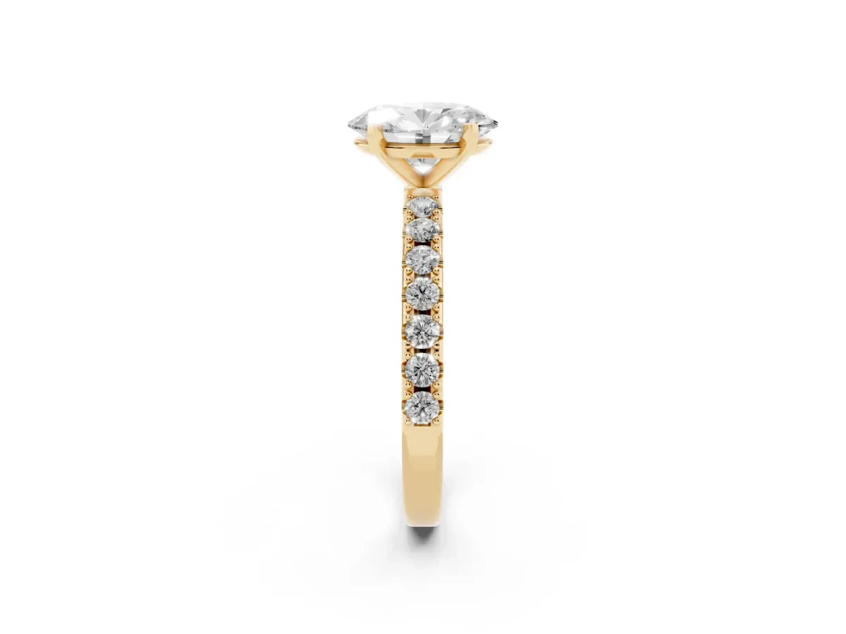 Oval Cut Diamond Solitaire Pavé Band with Four-Prong Setting Yellow gold