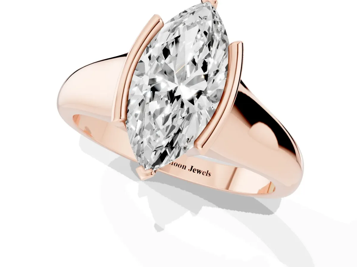Marquise Cut Solitaire Tension Set Diamond Ring with Split Shank Band Rose gold