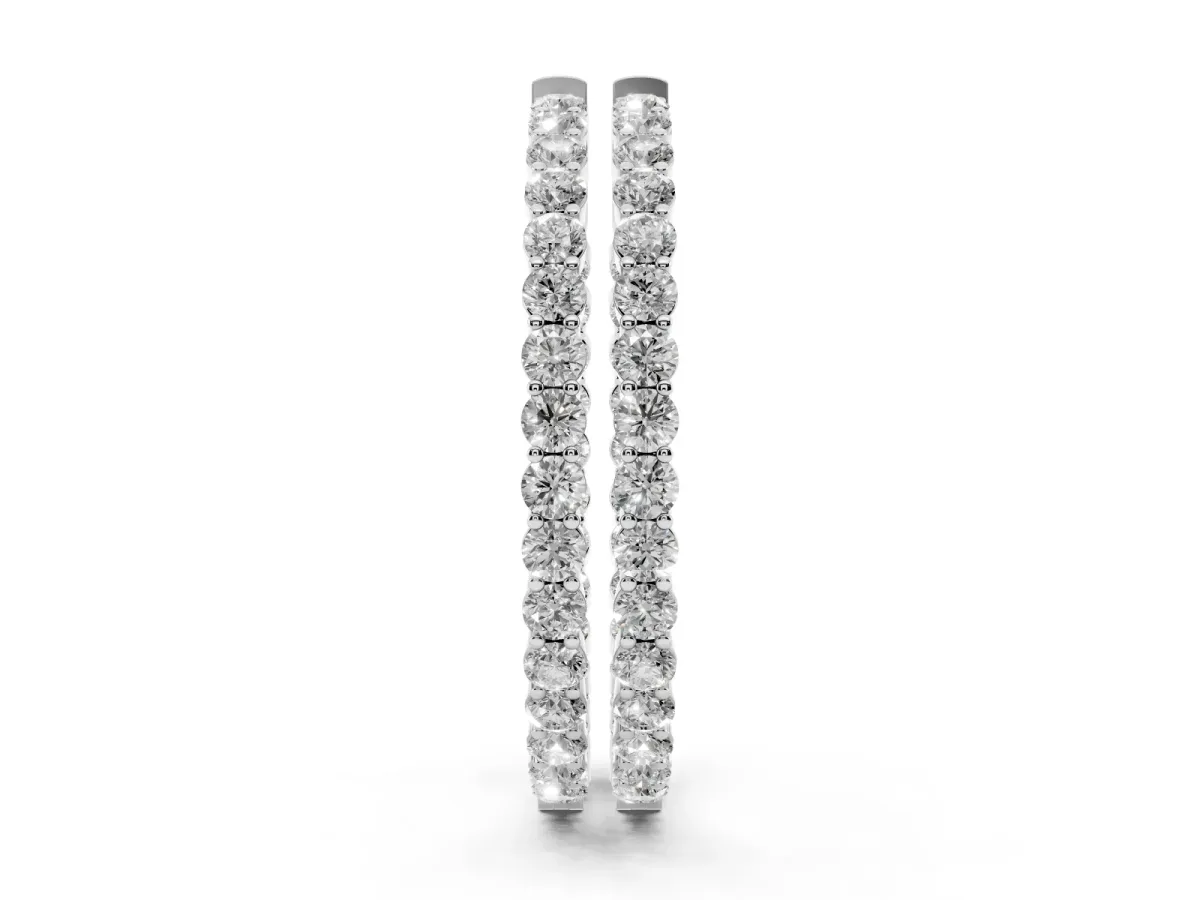 Round Diamond Eternity Hoop Earrings with Pavé Setting and Shared Prong Silver
