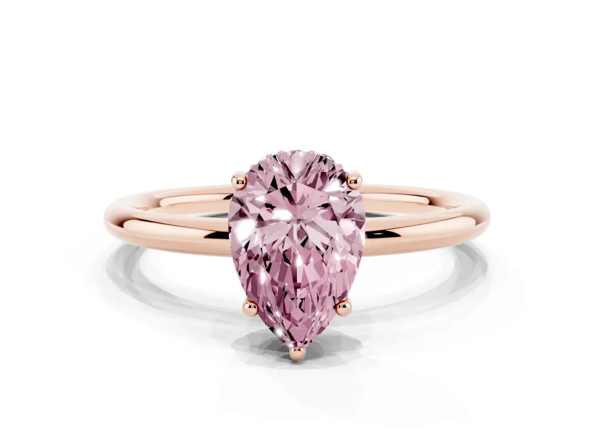Fancy Pink Pear Cut Solitaire Diamond Ring with a Classic Band and Four-Prong Setting Rose gold