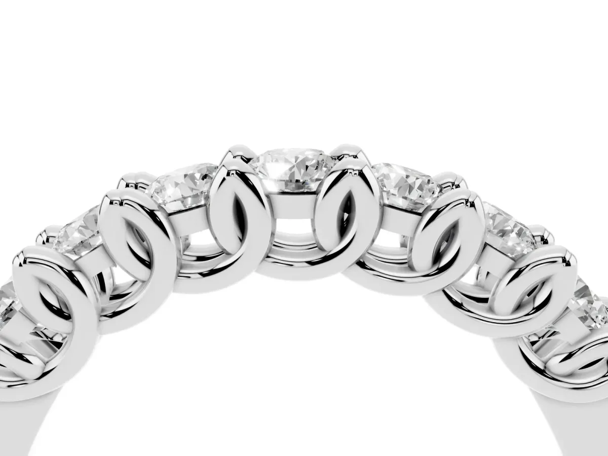 Round Diamond Prong-Set Half Eternity Band Silver