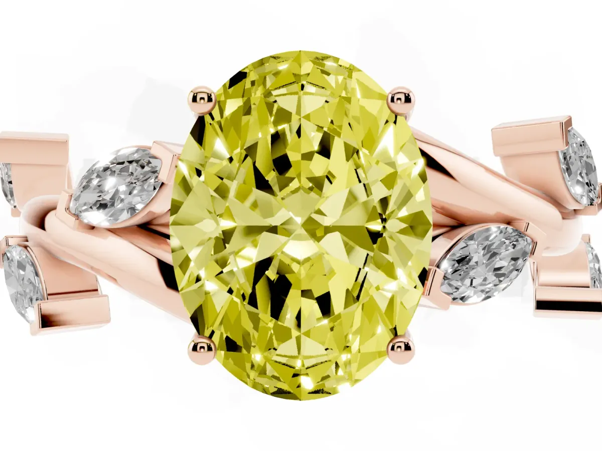 Fancy Yellow Oval Cut Solitaire Twisted Band Marquise Accent Prong Setting Ring Rose gold