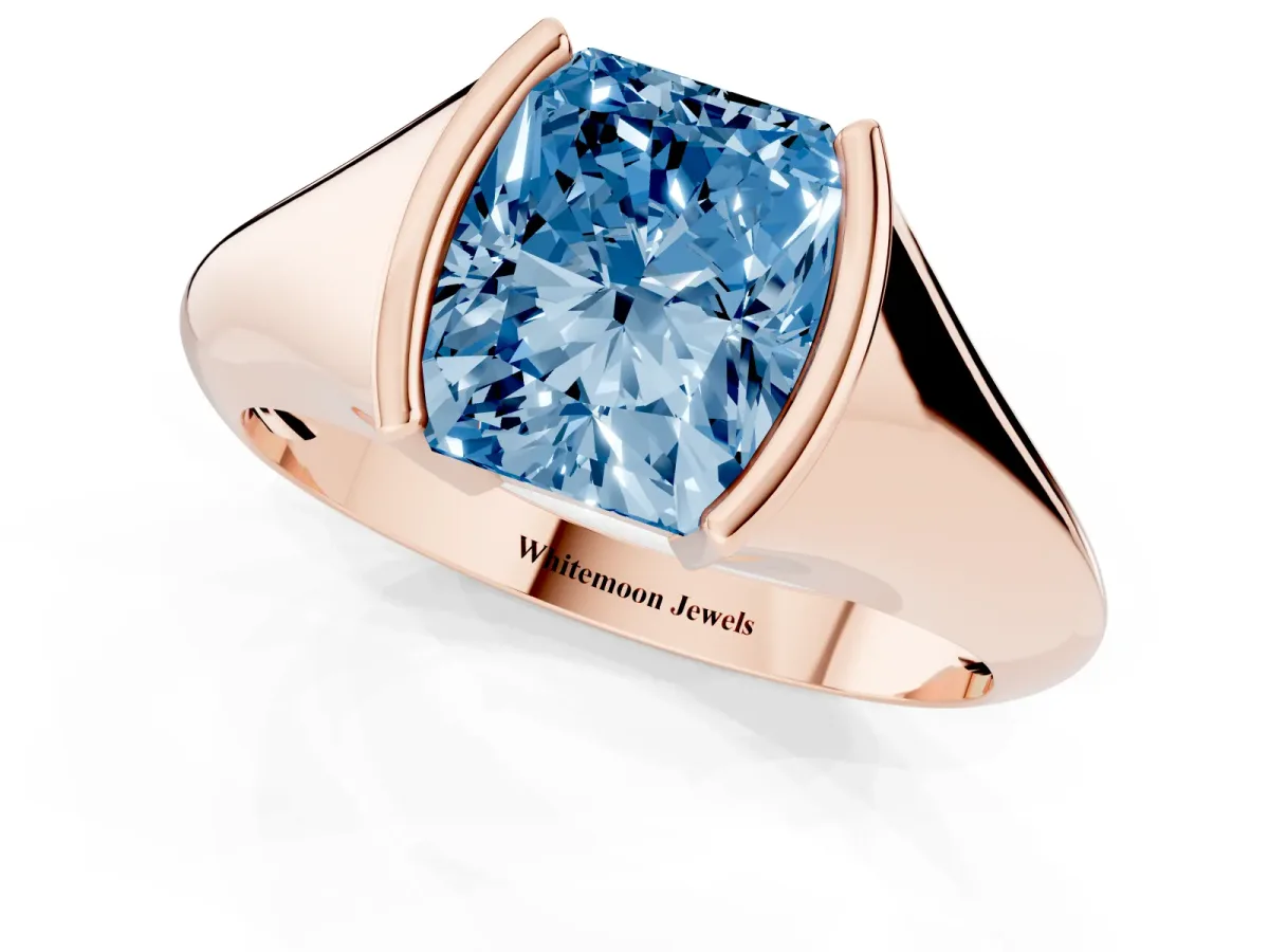 Fancy Blue Radiant Cut Solitaire Tension Set Diamond Ring Rose gold
