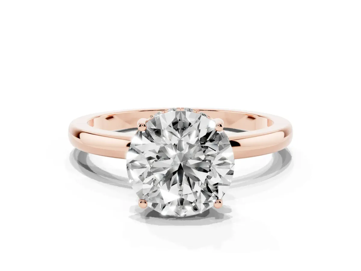 Round Cut Solitaire Diamond Ring with Prong Setting and Plain Band Rose gold