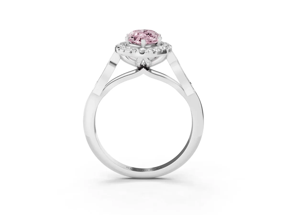Fancy Pink Marquise Cut Halo Diamond Engagement Ring with Filigree Band and Four-Prong Setting Silver