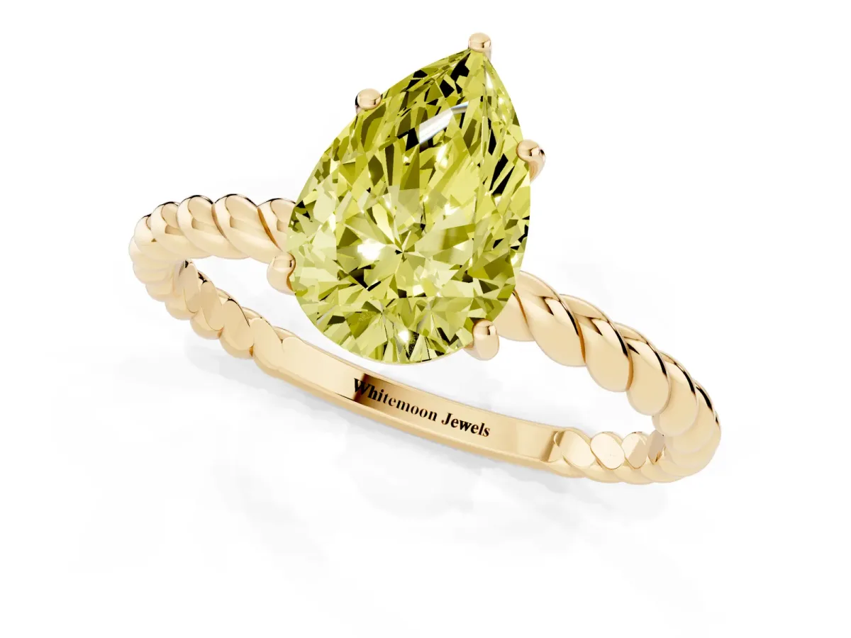 Fancy Yellow Pear Cut Solitaire Twist Band Ring with Four-Prong Setting Yellow gold