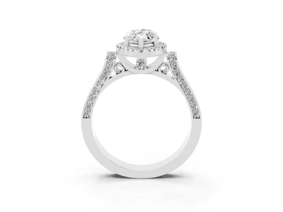 Marquise Cut Halo Round Diamond Twist Band with Four-Prong Setting Silver