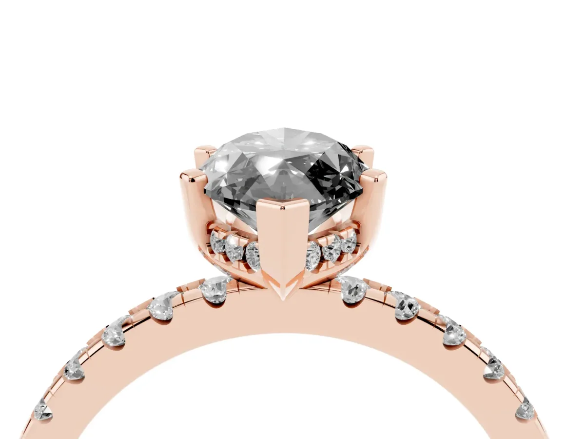 Fancy Black Marquise Cut Diamond Solitaire Ring with Round Pavé Band and Four-Prong Setting Rose gold