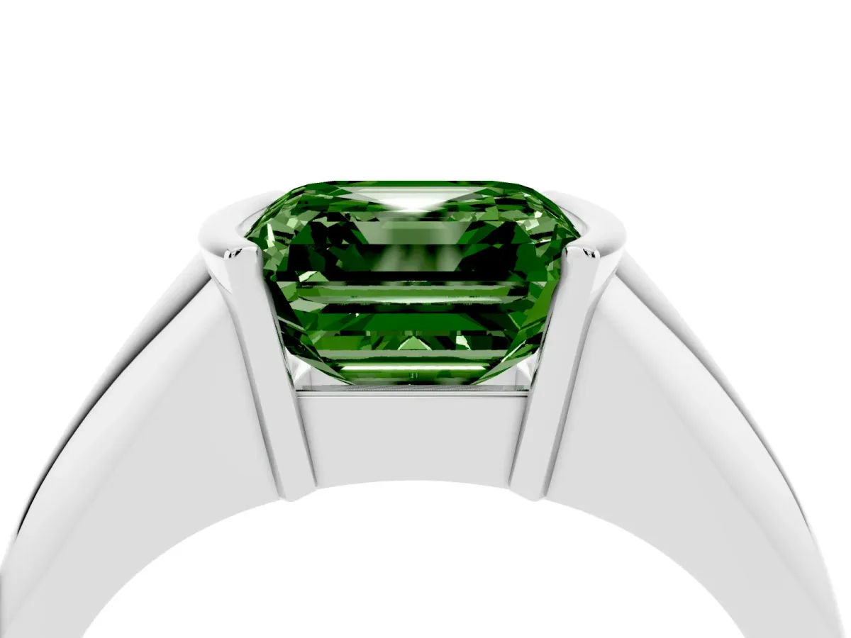 Fancy Green Asscher Cut Solitaire Tension Set Diamond Ring Platinum
