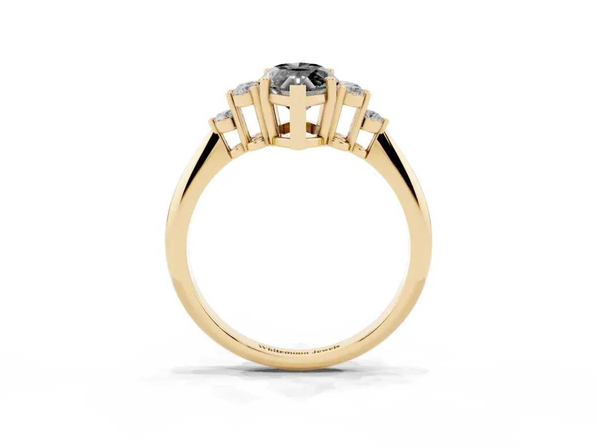 Fancy Black Marquise Cut Cut Diamond Cluster Ring with Solitaire Band and Four-Prong Setting Yellow gold
