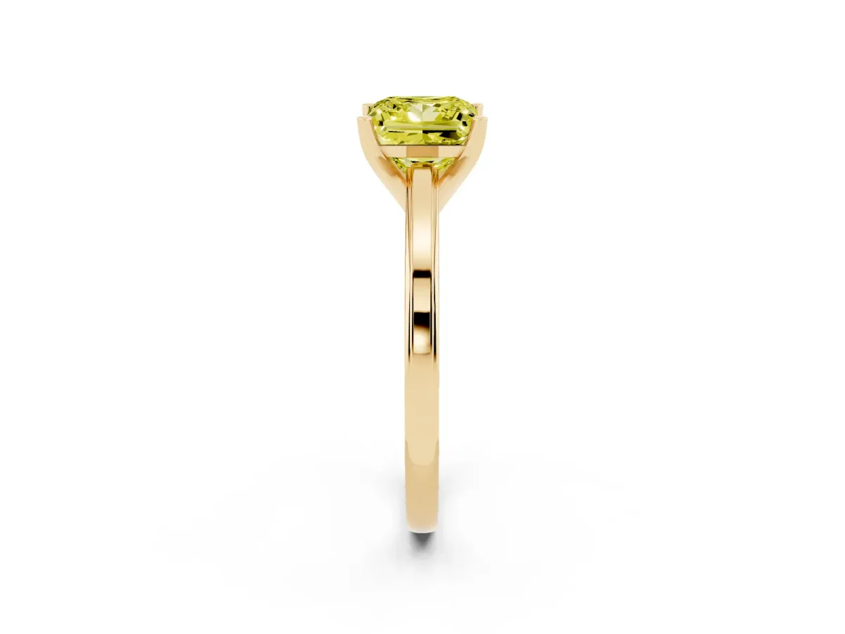 Fancy Yellow Princess Cut Solitaire Diamond Ring with Four-Prong Setting and Classic Band Yellow gold