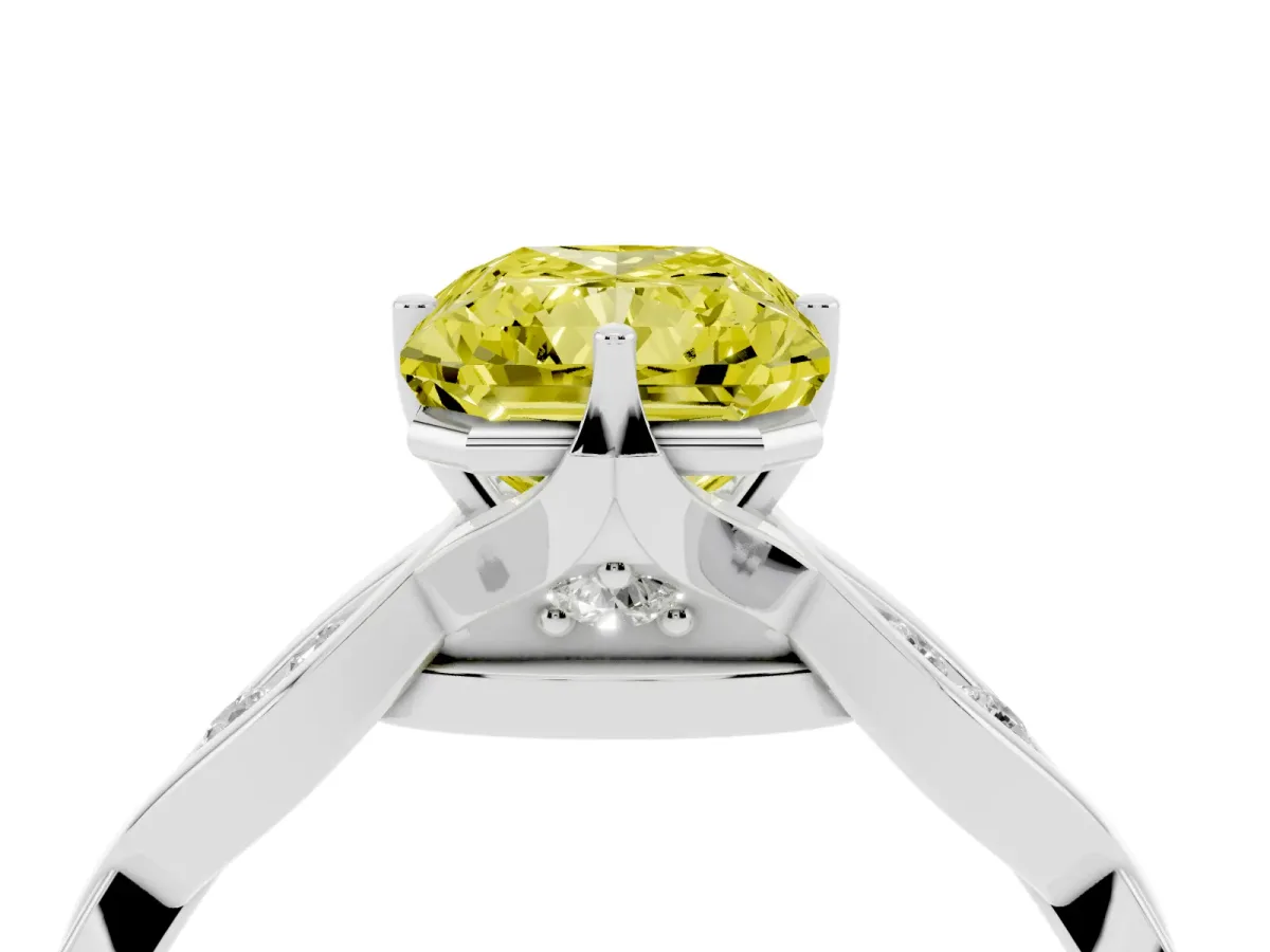 Fancy Yellow Radiant Cut Solitaire Twist Band with Leaf Prong Setting Silver