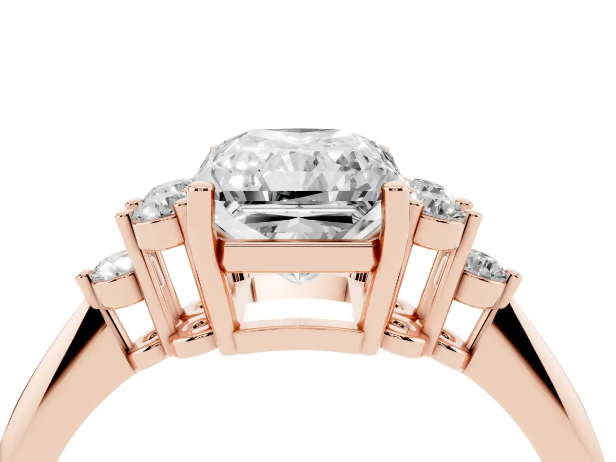 Radiant Cut Cut Diamond Cluster Ring with Solitaire Band and Four-Prong Setting Rose gold