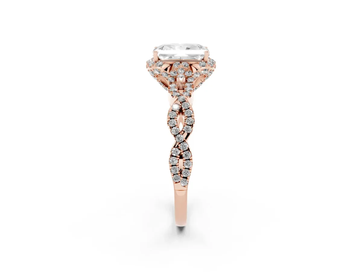 Radiant Cut Halo Twist Band Solitaire Ring with Six-Prong Setting Rose gold