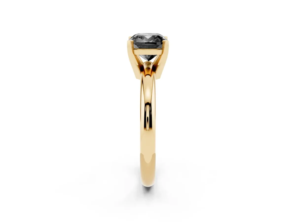 Fancy Black Cushion Cut Diamond Solitaire Engagement Ring with Round Band and Four-Prong Setting Yellow gold